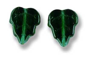 12x10mm Czech Pressed Glass Leaves Beads-Emerald Green