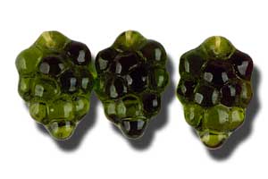 15x10mm Czech Pressed Glass Grape Bunches Beads-Olive Green