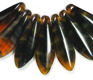 15x5mm Czech Pressed Glass Dagger Beads-Brown & Black Zebra