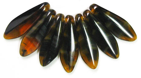 15x5mm Czech Pressed Glass Dagger Beads-Brown & Black Zebra