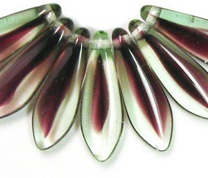 15x5mm Czech Pressed Glass Dagger Beads-Peridot Amethyst