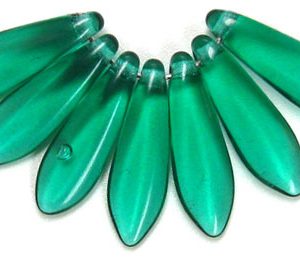 15x5mm Czech Pressed Glass Dagger Beads-Emerald Green
