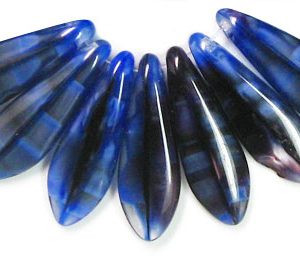 15x5mm Czech Pressed Glass Dagger Beads-Blue & Black Zebra