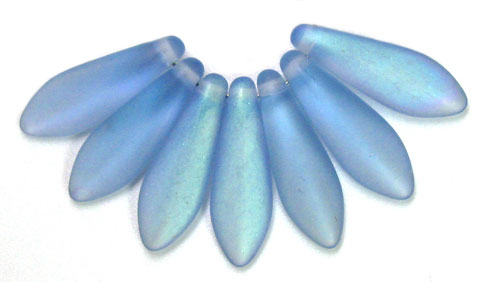 15x5mm Czech Pressed Glass Dagger Beads-Frosted Sapphire AB