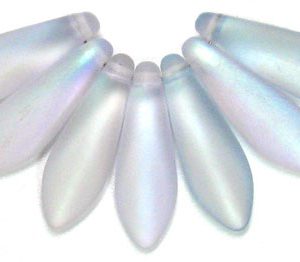 15x5mm Czech Pressed Glass Dagger Beads-Frosted Alexandrite AB