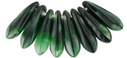 10x3mm Czech Pressed Mini Daggers-Green & Black Zebra