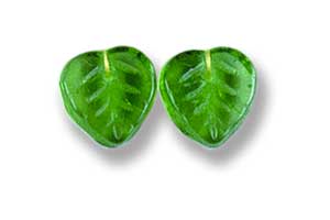 10mm Czech Pressed Glass Heart Leaves Beads-Kelly Green