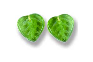 9mm Czech Pressed Heart Leaves-Light Kelly Green