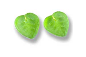 9mm Czech Pressed Glass Heart Leaves Beads-Frosted Light Kelly Green