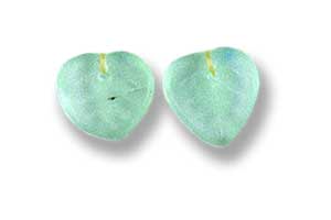 10mm Czech Pressed Glass Heart Leaves Beads-Frosted Peridot Green