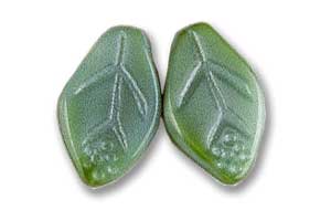 7x12mm Czech Pressed Flat Leaves-Green Satin