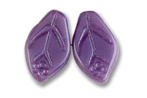 7x12mm Czech Pressed Glass Flat Leaves Beads-Purple Satin