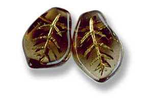 14x9mm Czech Pressed Curved (Curled) Leaves-Colorado Topaz with Gold Veins
