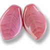 14x9mm Czech Pressed Curved (Curled) Leaves-Dark Pink Satin
