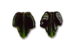 14x16mm Czech Pressed Glass Grape Leaves Beads-Kelly Green