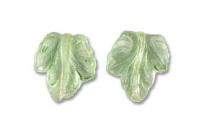 14x16mm Czech Pressed Glass Grape Leaves Beads-Peridot Green