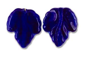 19x21mm Czech Pressed Glass Grape Leaves Beads-Cobalt Blue