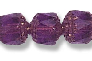 8mm Czech Faceted Fire Polish Cathedral Beads - Amethyst with Gold Caps
