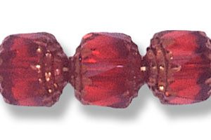 8mm Czech Faceted Fire Polish Cathedral Beads - Garnet with Gold Caps