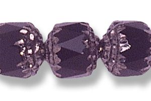 8mm Czech Faceted Fire Polish Cathedral Beads - Jet with Silver Caps