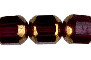 8mm Czech Faceted Fire Polish Cathedral Bead-Amethyst with Smooth Gold Caps