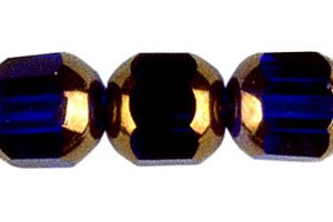 8mm Czech Faceted Fire Polish Cathedral Bead-Cobalt with Smooth Gold Caps