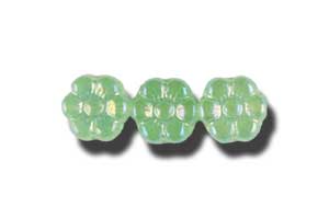 8mm Czech Pressed Glass Flower Beads-Peridot Opal AB Green