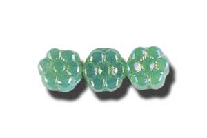 8mm Czech Pressed Glass Flower Beads-Apple Green Opal AB