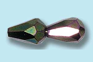 10x7mm Czech Faceted Fire Polish Tear Drop Beads - Green Iris