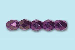 4mm Czech Faceted Round Fire Polish-Purple Iris