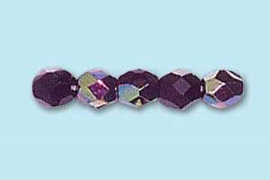 4mm Czech Faceted Round Fire Polish Beads - Jet Vitral