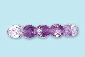4mm Czech Faceted Round Fire Polish Beads - Crystal & Light Purple