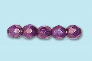4mm Czech Faceted Round Fire Polish-Gold Luster Amethyst