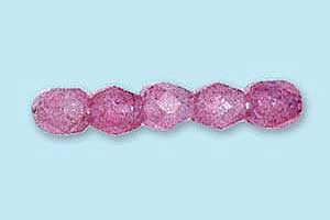 4mm Czech Faceted Round Fire Polish Beads - Pink Stone