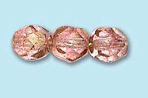 6mm Czech Faceted Round Fire Polish-Gold Luster Rose