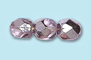 6mm Czech Faceted Round Fire Polish Beads - Light Sapphire Metallic Half