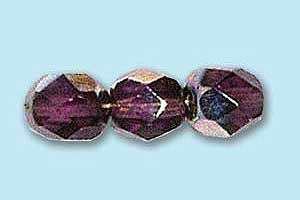 6mm Czech Faceted Round Fire Polish Beads - Amethyst Vitrail