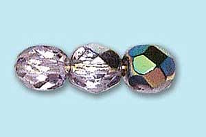 6mm Czech Faceted Round Fire Polish Beads - Light Sapphire Vitrail
