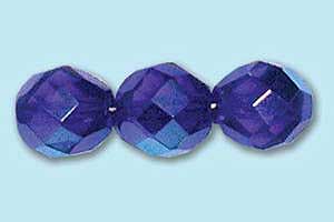 8mm Czech Faceted Round Fire Polish-Cobalt Blue AB