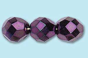 8mm Czech Faceted Round Fire Polish-Purple Iris