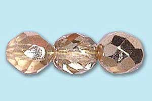 8mm Czech Faceted Round Fire Polish Beads - Bronze Metallic Half Coat