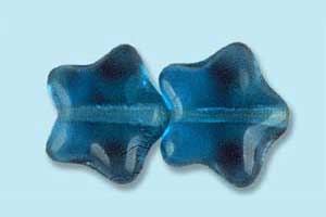 12mm Czech Pressed Glass Star Beads-Emerald Blue