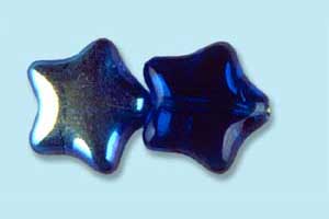 12mm Czech Pressed Glass Star Beads-Capri Blue AB Aurora Borealis