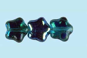 8mm Czech Pressed Glass Star Beads-Emerald Green AB Aurora Borealis