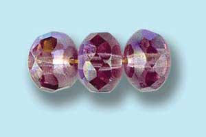 9x6mm Czech Faceted Gem Cut Fire Polish (Belly Bead)-Amethyst AB Rondells