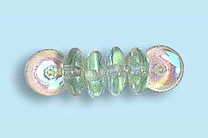 6mm Czech Pressed Glass Rondell Beads-Peridot AB Aurora Borealis