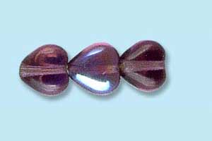 6mm Czech Pressed Glass Heart Beads-Amethyst Purple AB