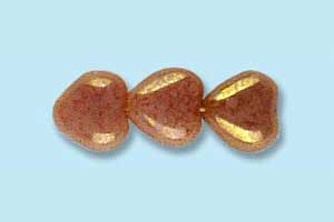 6mm Czech Pressed Glass Heart Beads-Gold Luster Opaque Pink