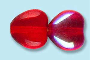8mm Czech Pressed Glass Heart Beads-Ruby Red AB