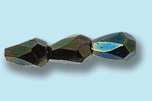 7x5mm Czech Faceted Fire Polish Tear Drop Beads - Green Iris